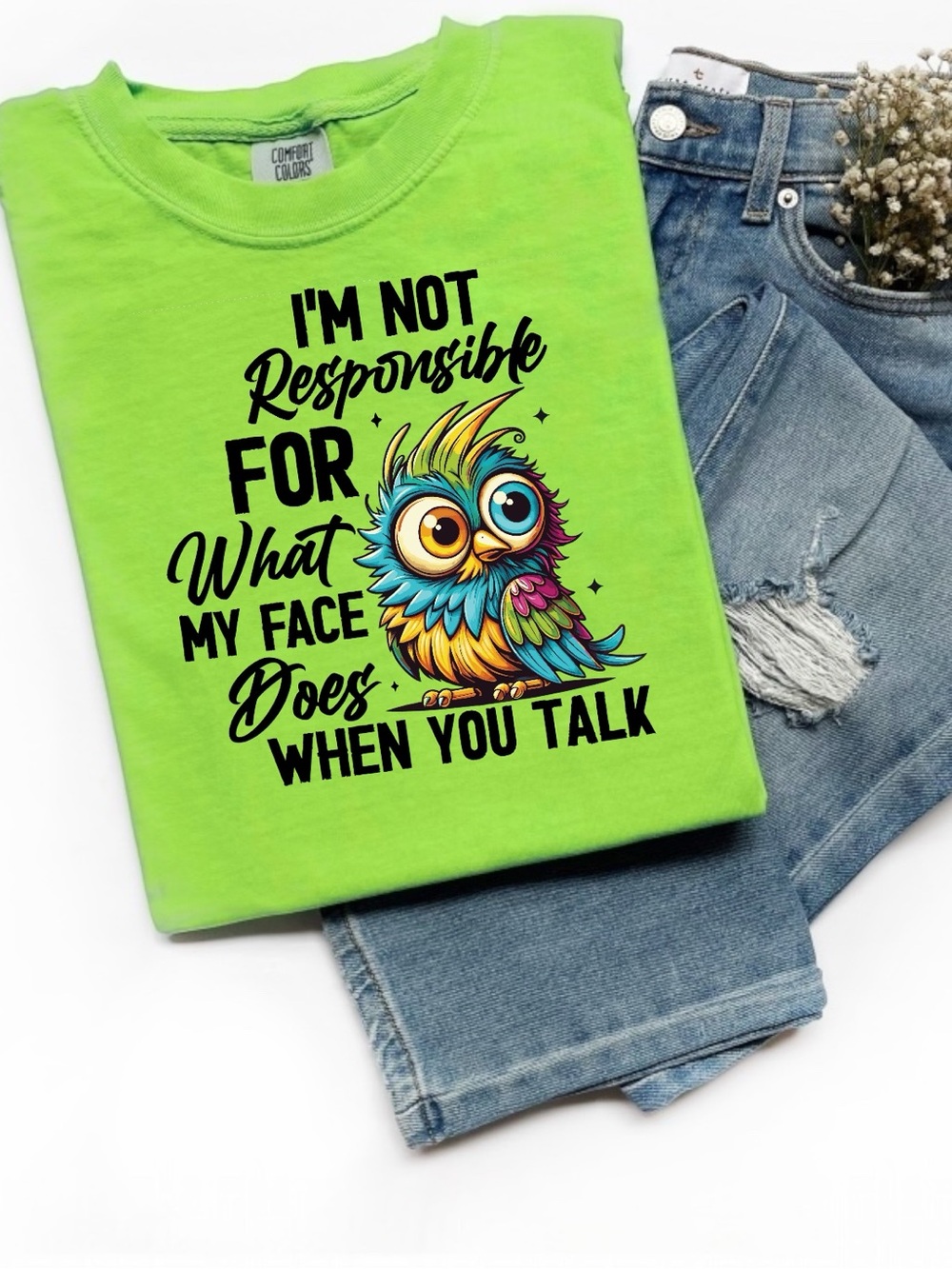 I'm Not Responsible For What My Face Does When You Talk Pink Graphic Tee NEW - Picture 2 of 5